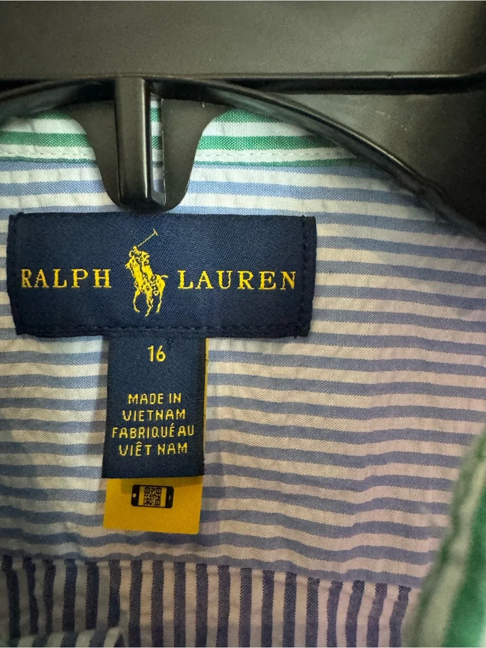 Ralph Lauren Girls Seersucker Shirt Dress Colorblock Stripe Button Front Size 16
